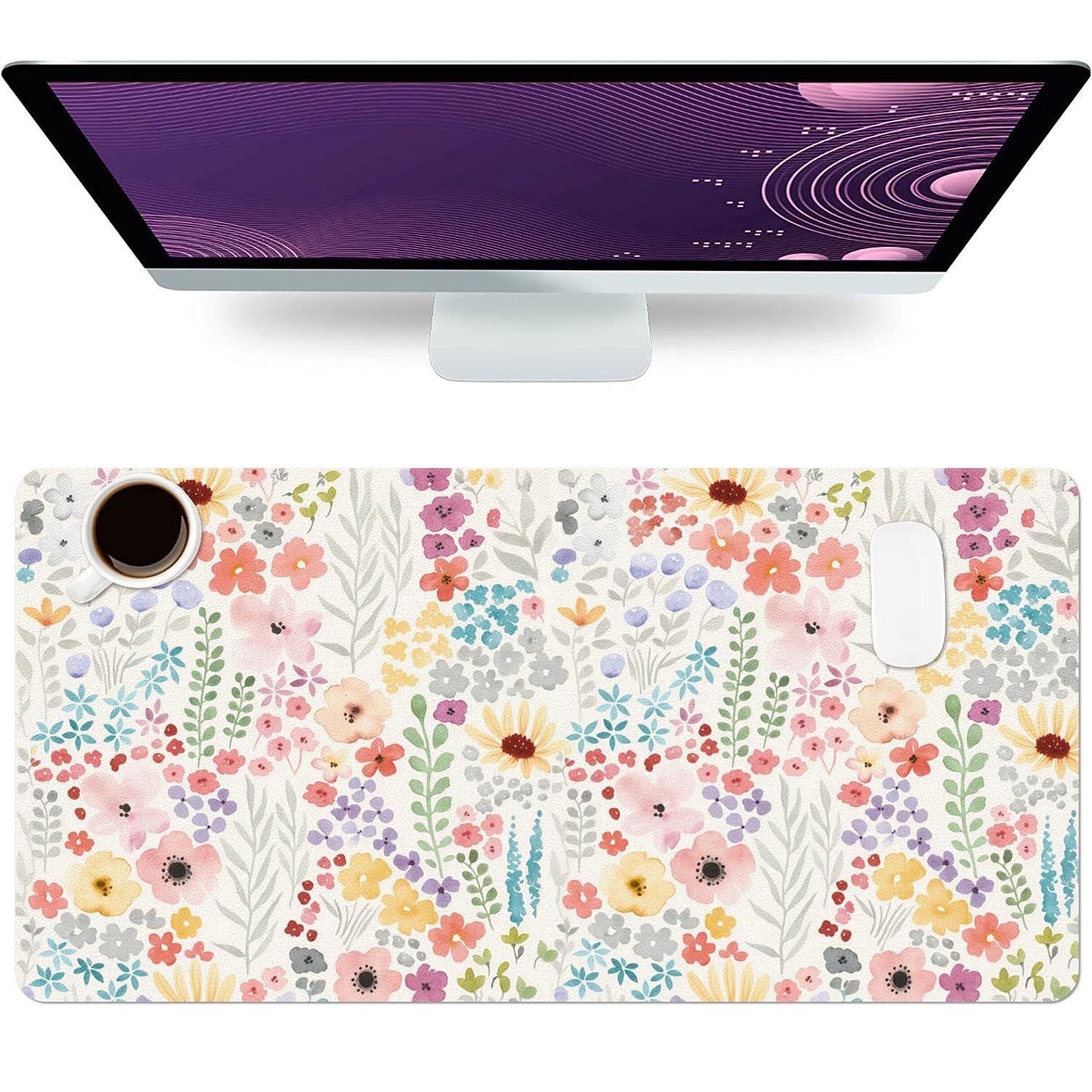 23.6x11.8 Inch Large Floral PU Leather Waterproof Mouse Pad Desk Mat Desktop