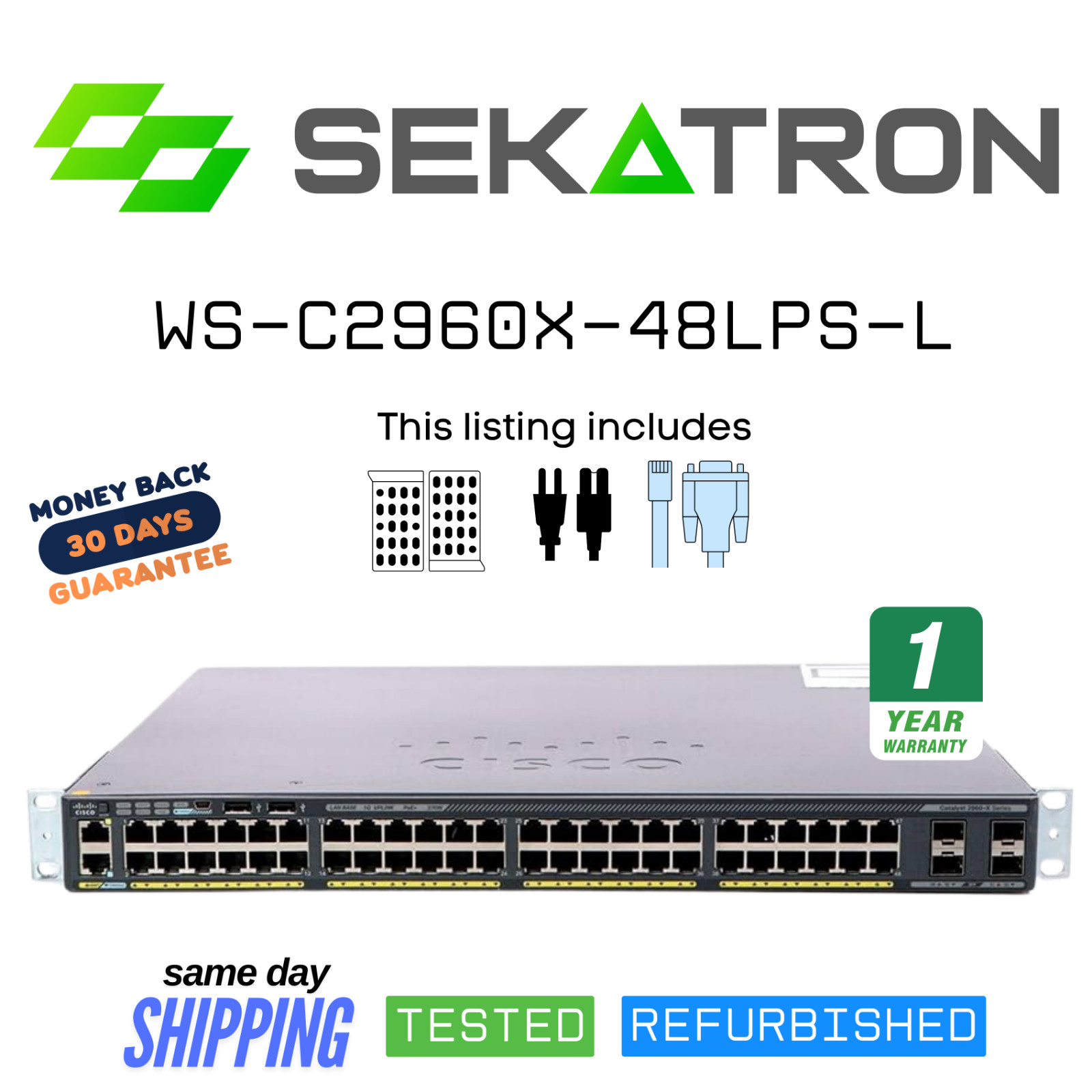 ♻️ Cisco WS-C2960X-48LPS-L 48-Port Gigabit Ethernet PoE Switch⚡Fast Ship