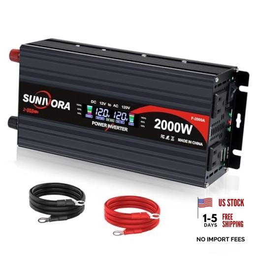 Power Inverter 12V DC to 110V/120V AC Converter 4000W Peak with LCD 2000 Watt