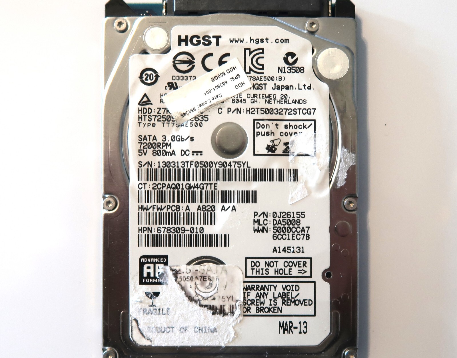 Hitachi HTS725050A7E635 PN:0J26155 MLC:DA5008 China 500gb Sata 2.5" MAR-13