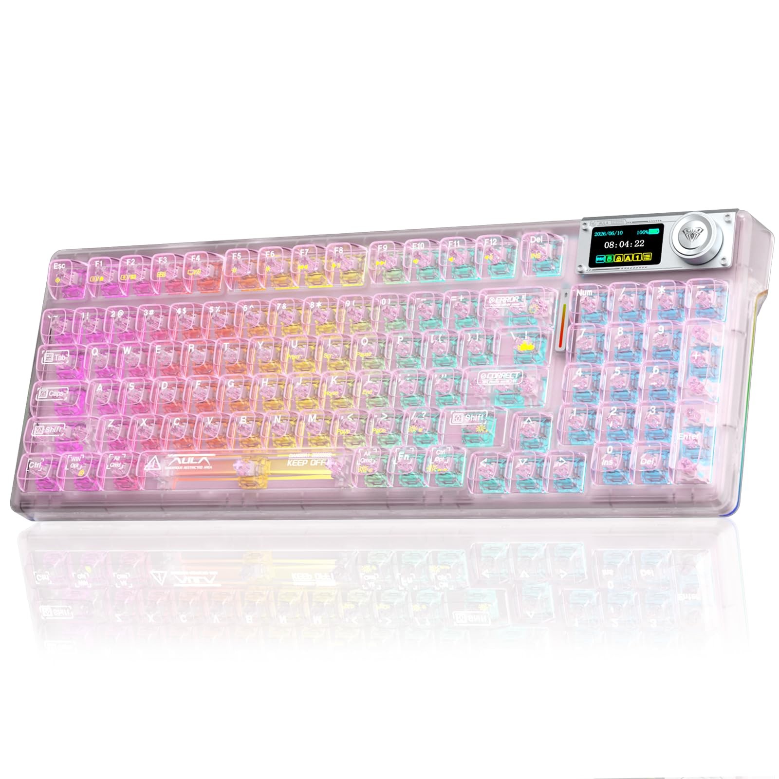Aula F98Pro V3 Wireless Mechanical Gaming Clear Keyboard with Screen & Knob
