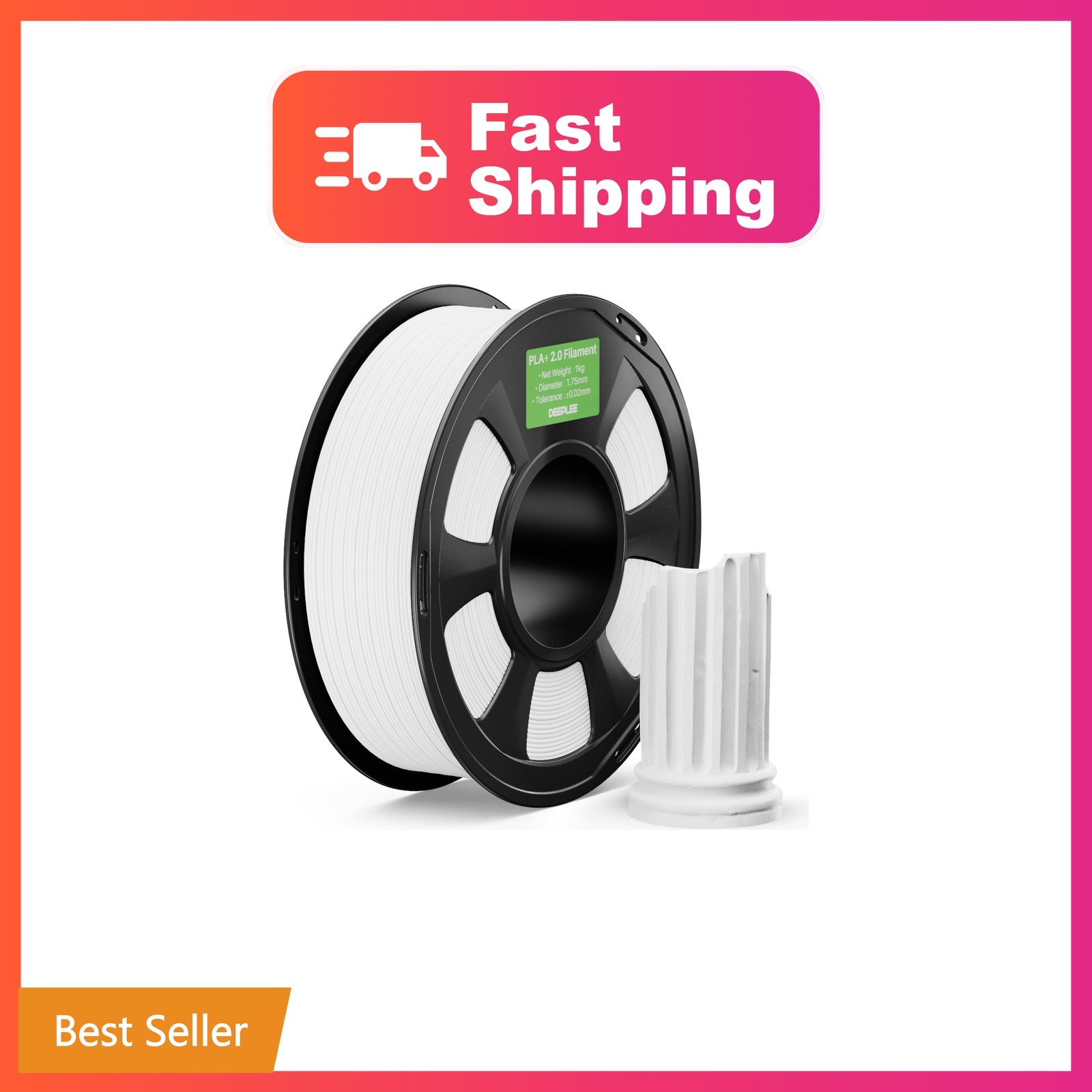 DEEPLEE PLA+ 2.0 Filament 1.75mm 3D Printer Filament, White 1KG | Higher Toug...