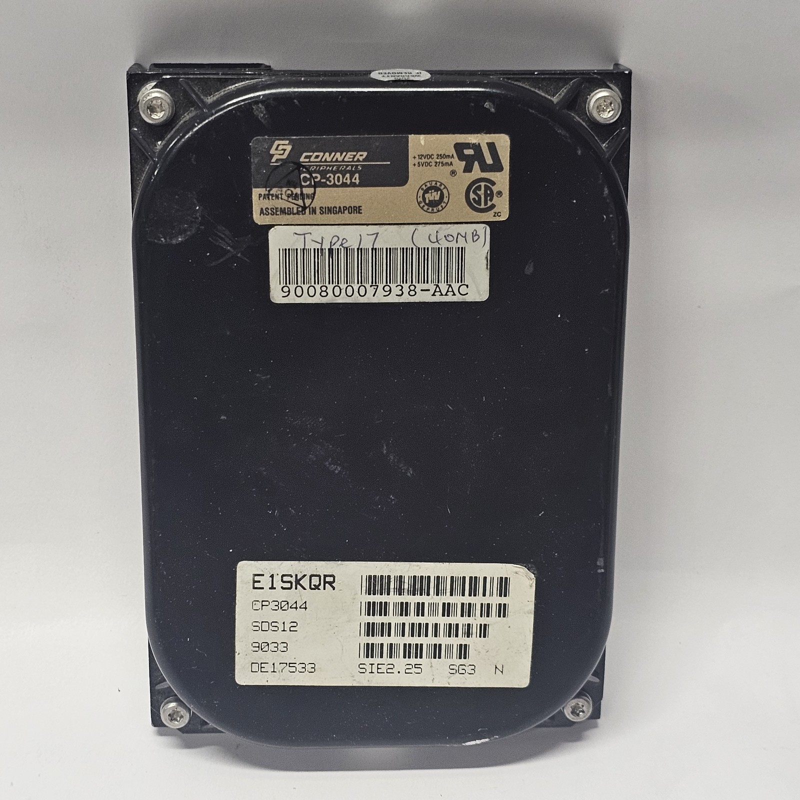 Conner Peripherals CP-3044 IDE HDD SDS12 9033 DE17533 SIE2.25 UNTESTED AS IS