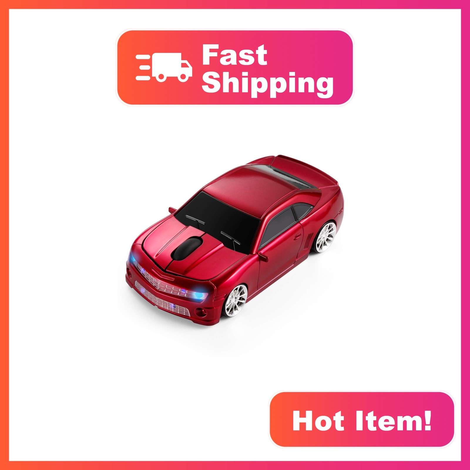 BKLNOG Wireless Car Mouse Red LED Headlights