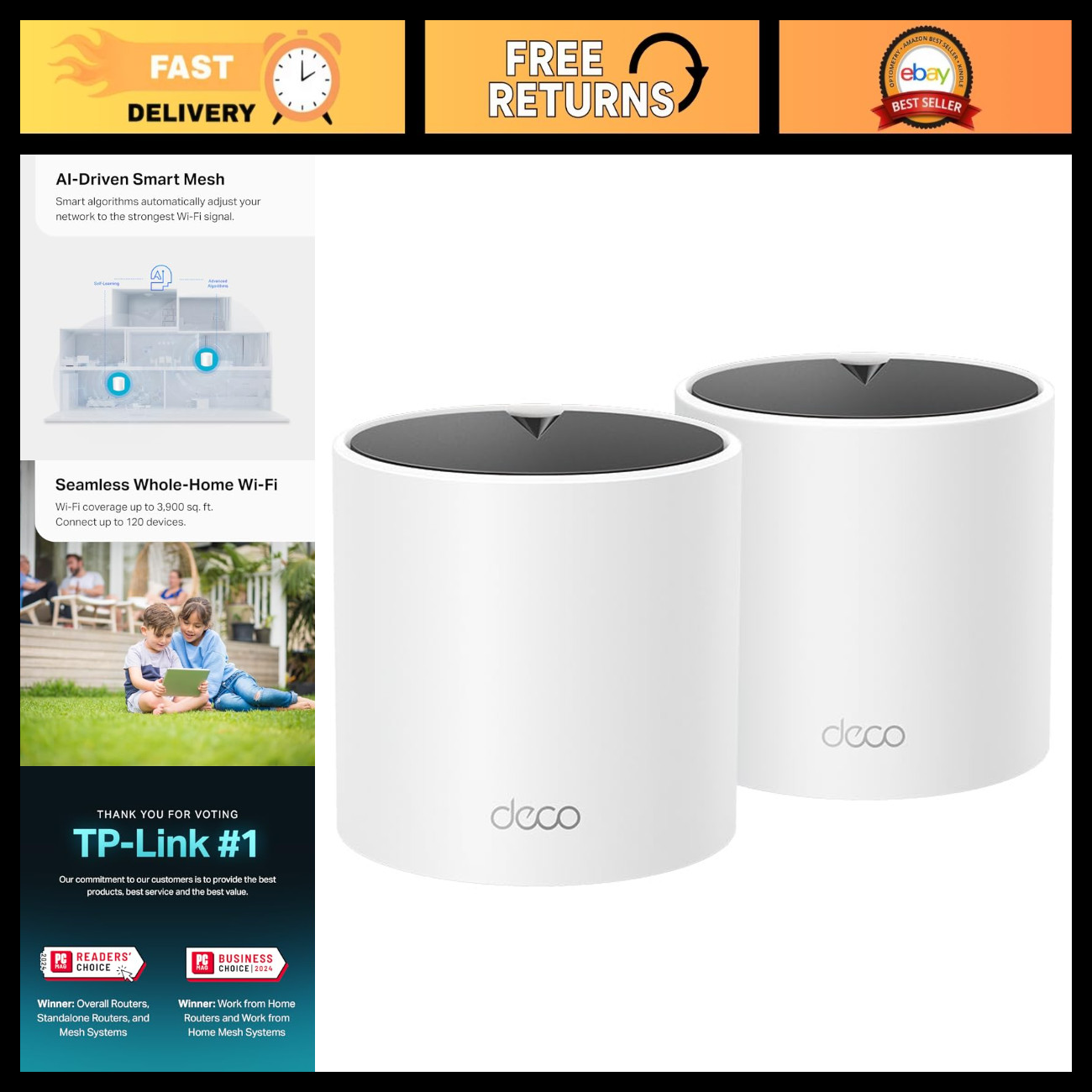 Dual-Band AX1500 WiFi 6 Mesh System, 2-Pack, High-Speed Internet, Easy Setup