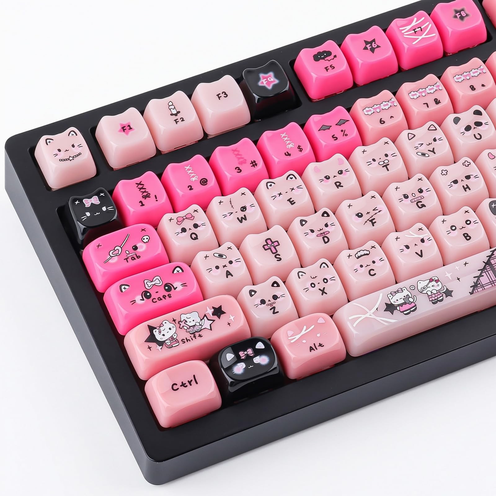 142 PCS Cute Cat Keycaps Translucent Mao Profile Pink Jelly Jade Custom PC