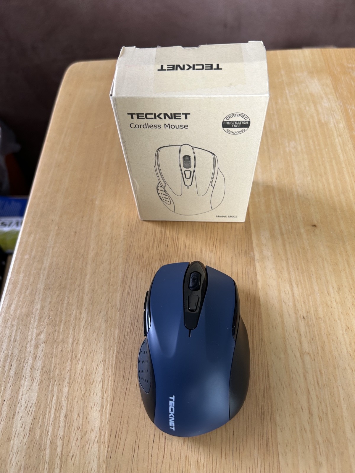 TECKNET CORDLESS MOUSE BLUE/BLACK ERGONOMIC USB RECEIVER W/MANUEL OPEN BOX