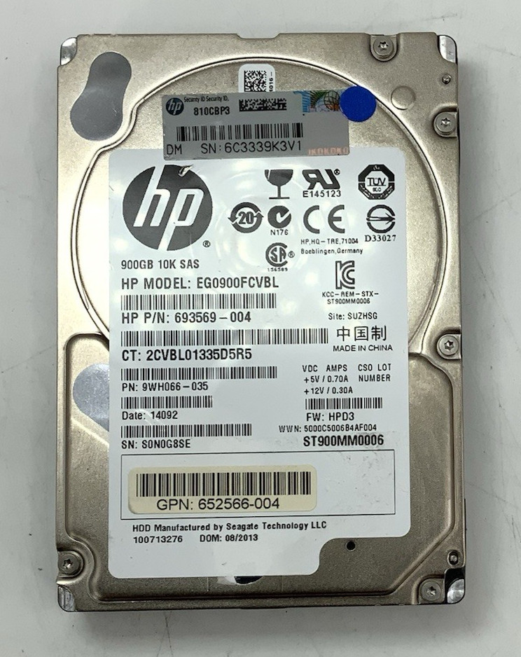 Seagate HP 900GB 6Gb/s 10K RPM SAS 2.5" HDD | ST900MM0006, EG0900FCVBL