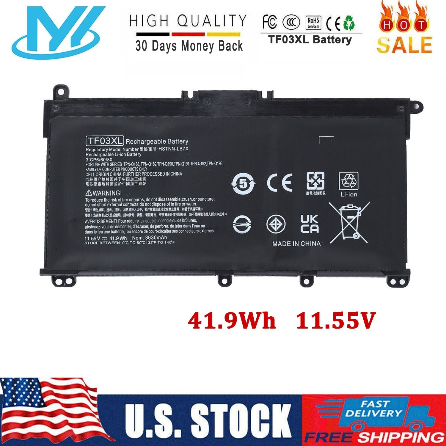 ✅TF03XL 920070-855 Battery For HP Pavilion HSTNN-LB7J HSTNN-LB7X 15-CC 15-CD New