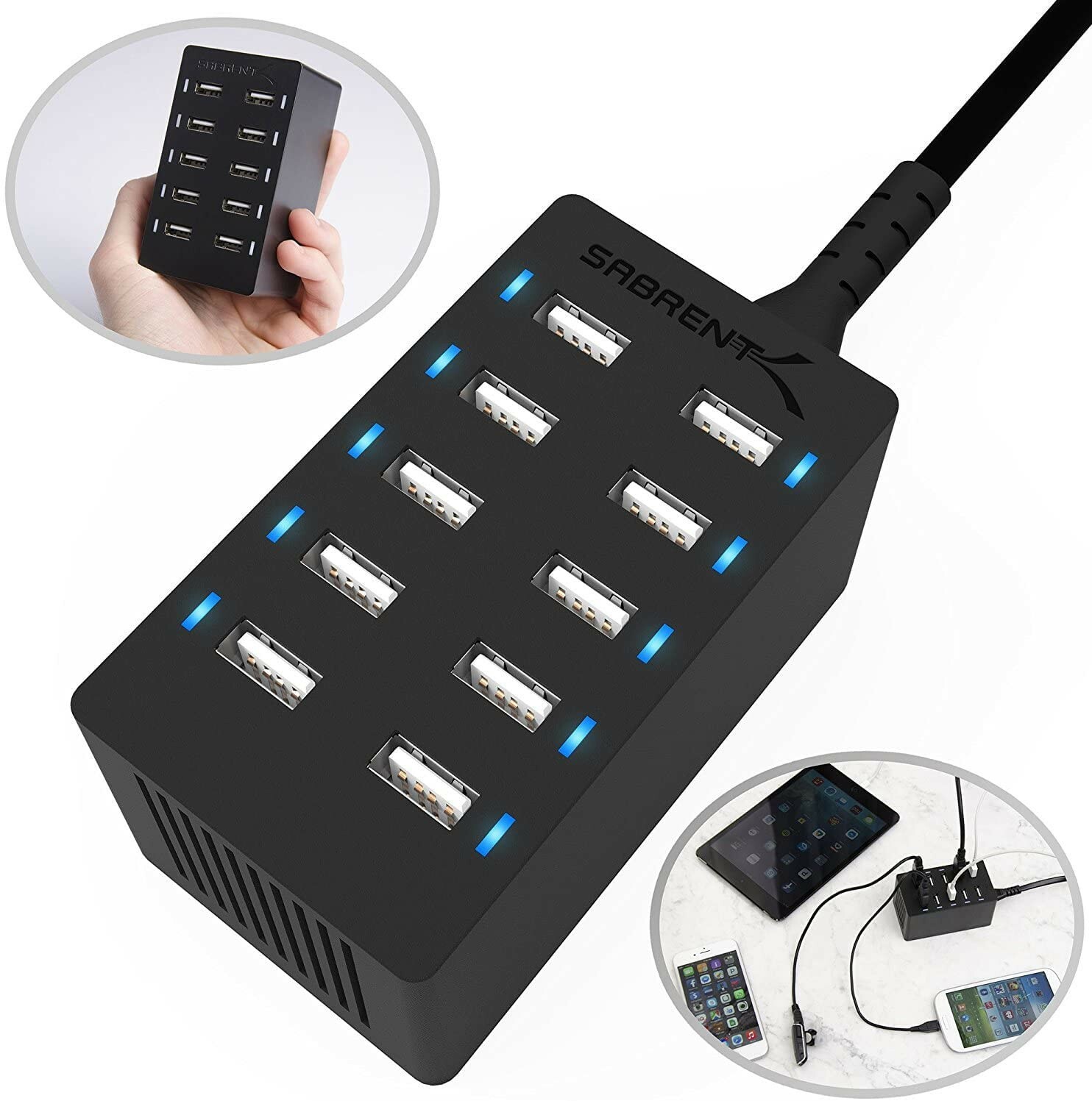 SABRENT Smart USB Ports 60 Watt 10-Port  Desktop USB Rapid Charger AX-TPCS