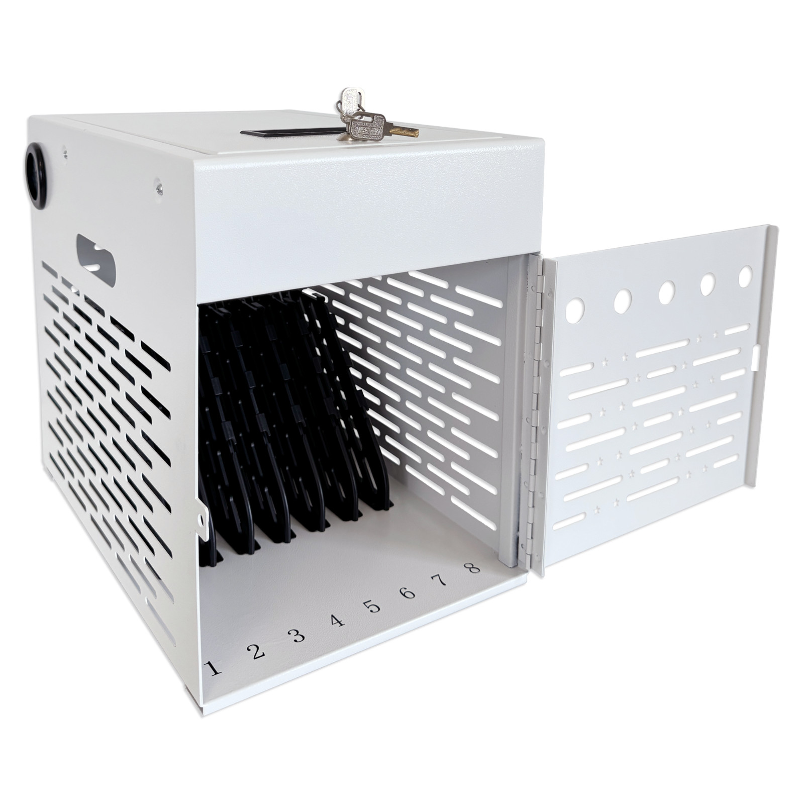 8-Device Tablet Charging Station, Lockable Steel Case Fits 14" Chromebooks, iPad