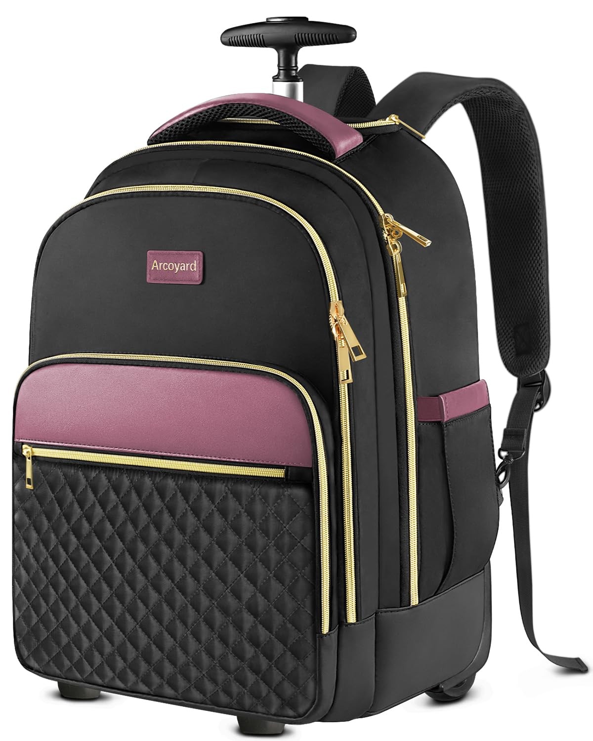 Arcoyard Rolling Backpack for Women, 17 Inch Laptop 17-inch, Black Purple