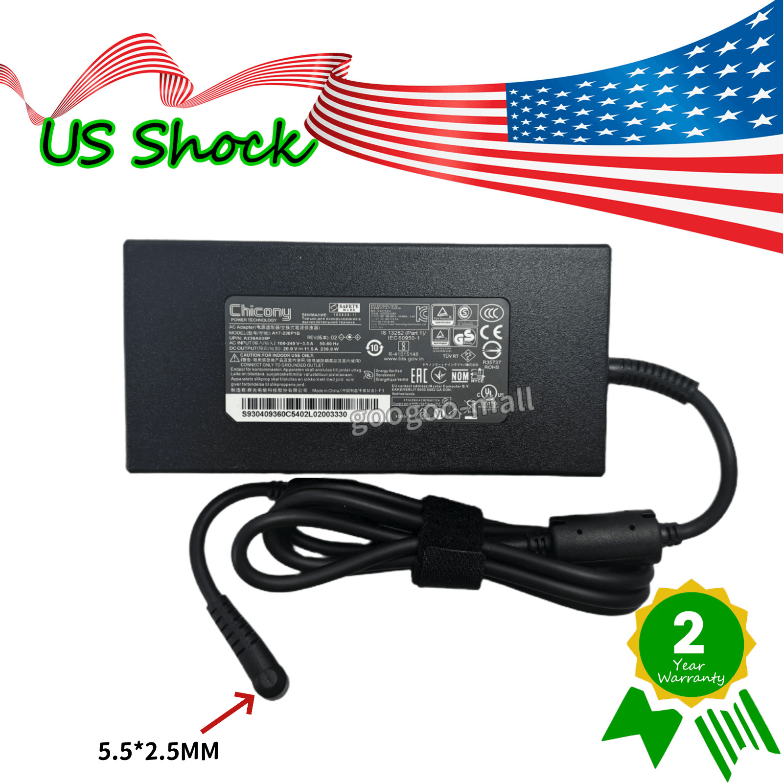 New Original A17-230P1B 230W Chicony AC Adapter Charger for MSI GE66 Raider 10UG