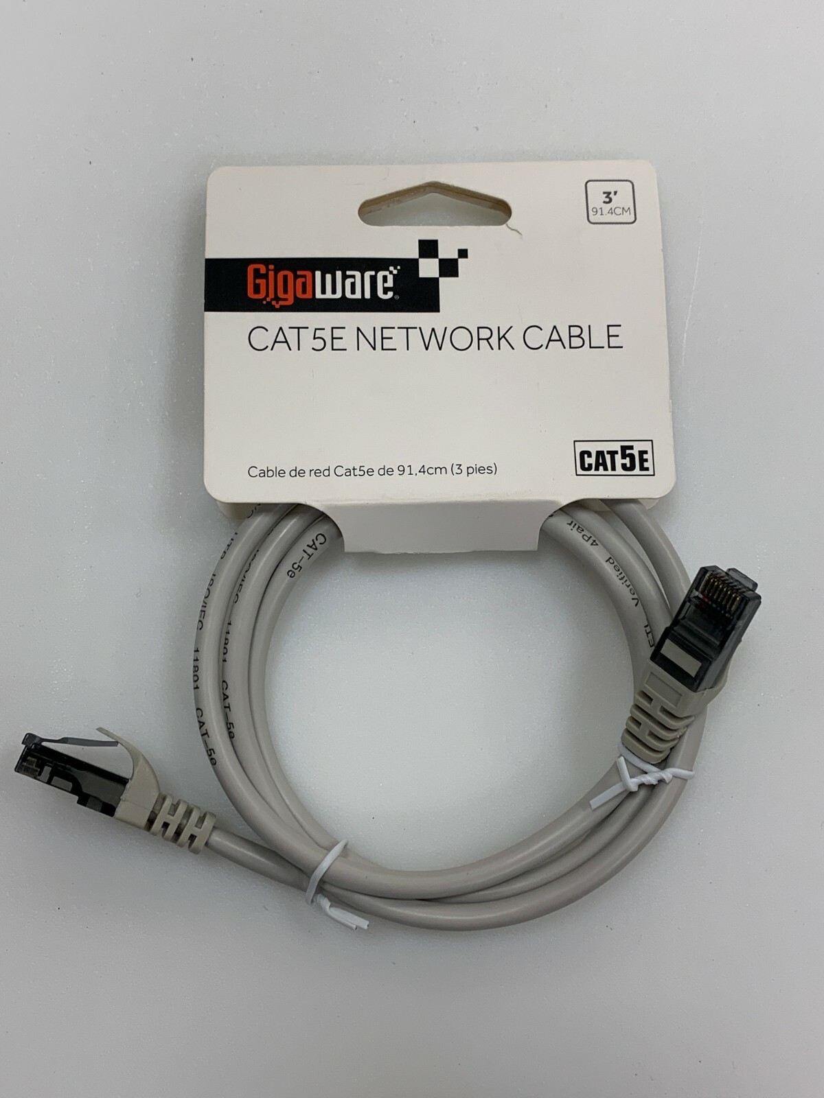 Gigaware 3-Foot RJ45 Cat 5e Cat5e Network Cable 3Ft Gray - LOT OF 3 Gold-Plated