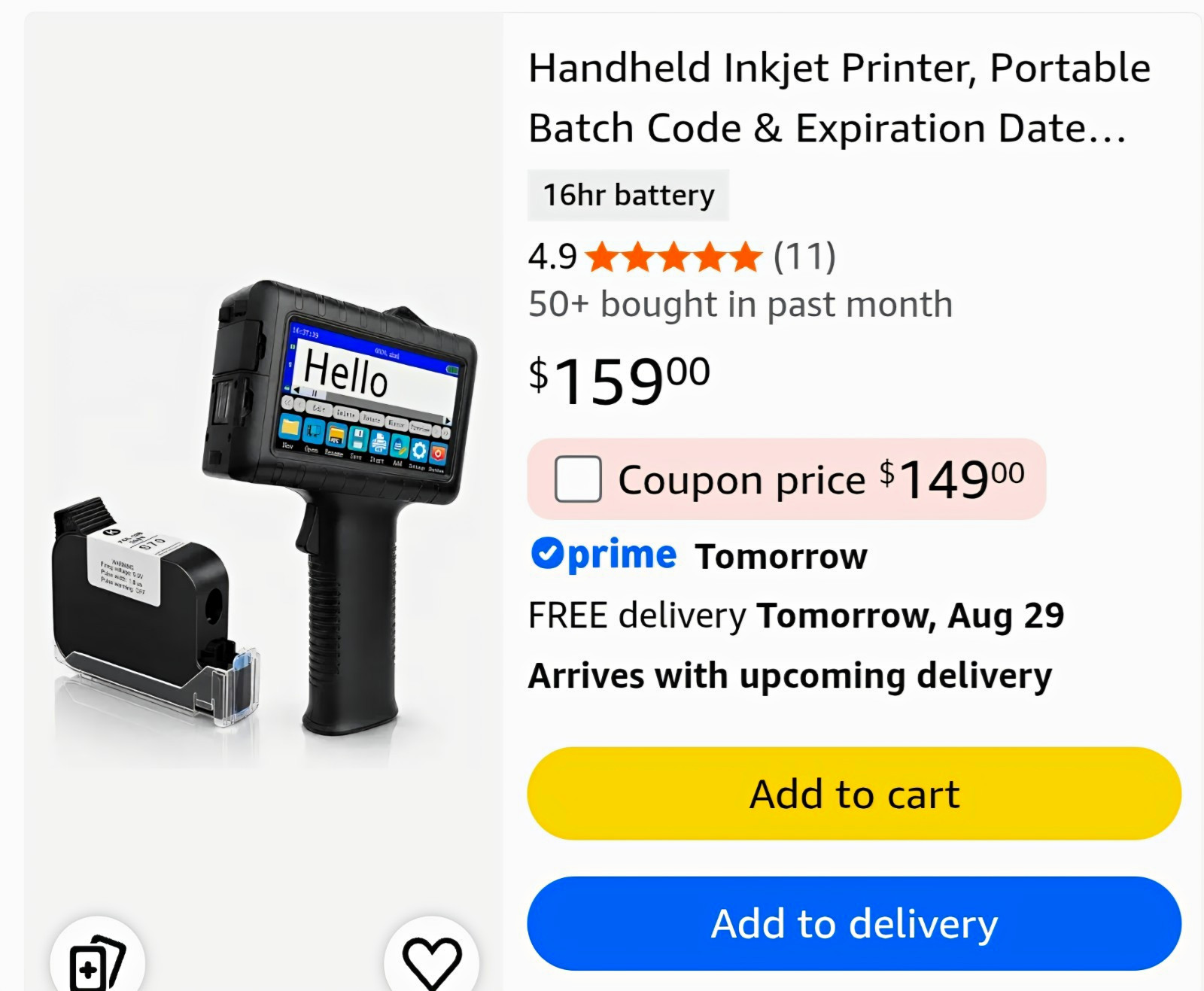 Handheld Inkjet Printer Portable Battery Powered Batch Code Expiration Date