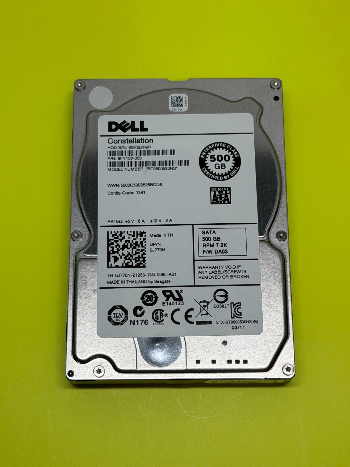 Dell Constellation ST9500530NS 500GB 7.2K 2.5” SATA Hard Drive