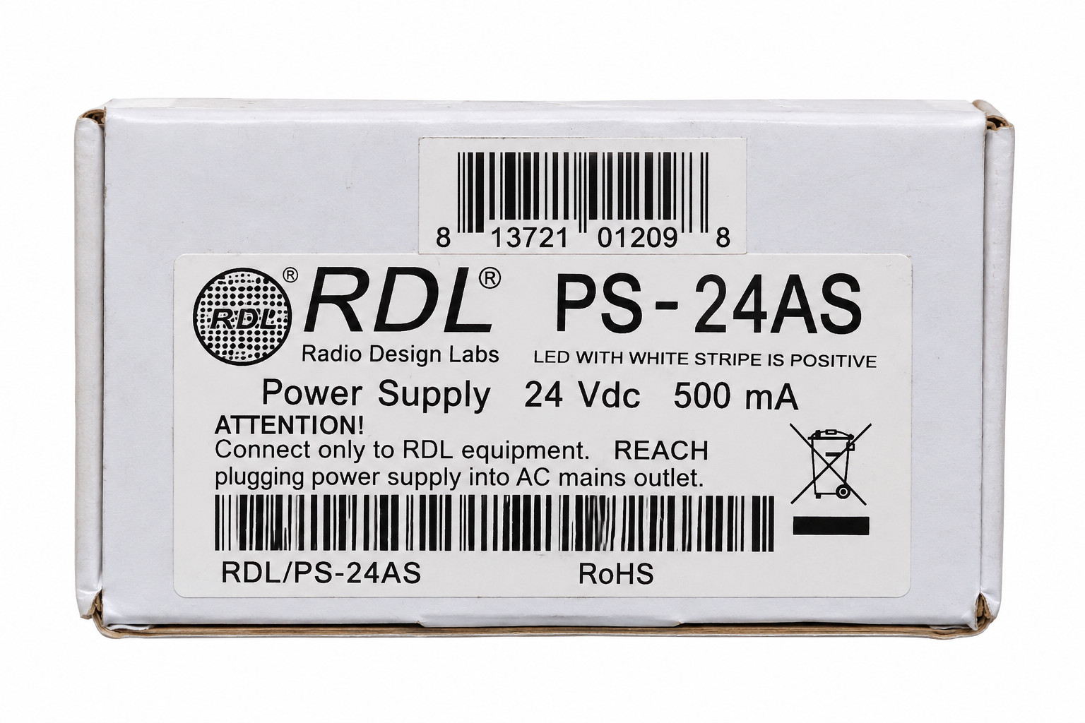 RDL PS-24AS 24V DC 500mA Power Supply Adapter Radio Design Labs