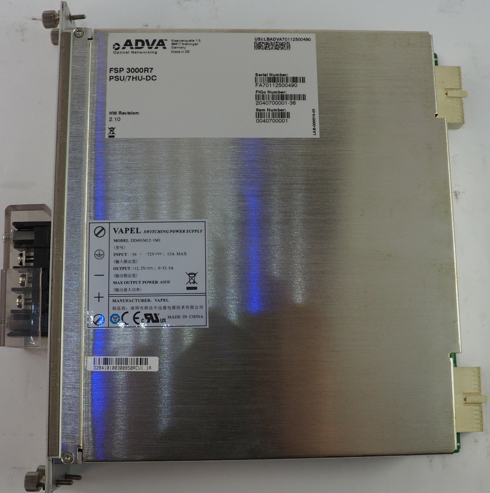 ADVA FSP 3000R7 PSU/7HU-DC Power Supply 0040700001