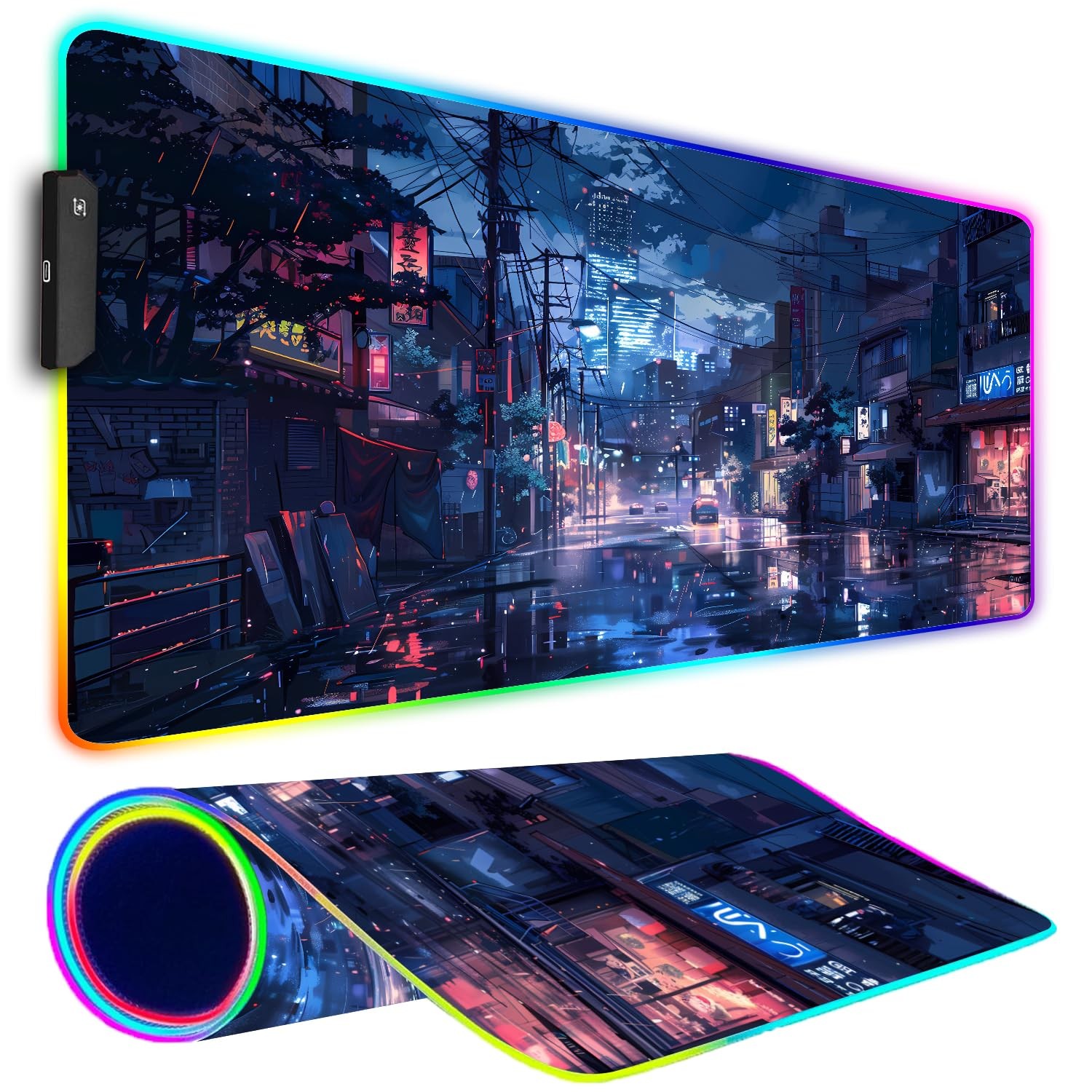 Gaming Mouse Pad, Large Mousepad Led Light, 31.5 X 11.8 Inch, Japanese Streets