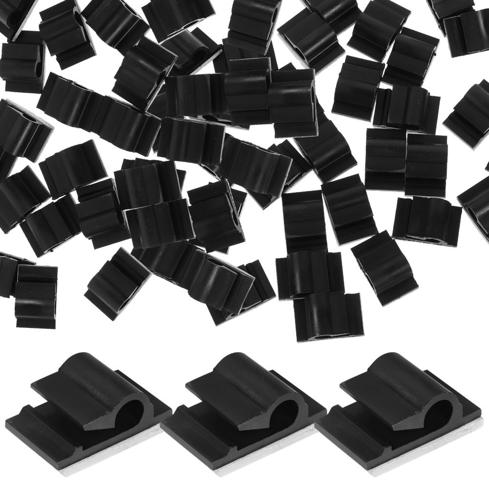 50pcs Home Cable Holders Desk Wire Clips Organizers Managements (Black)