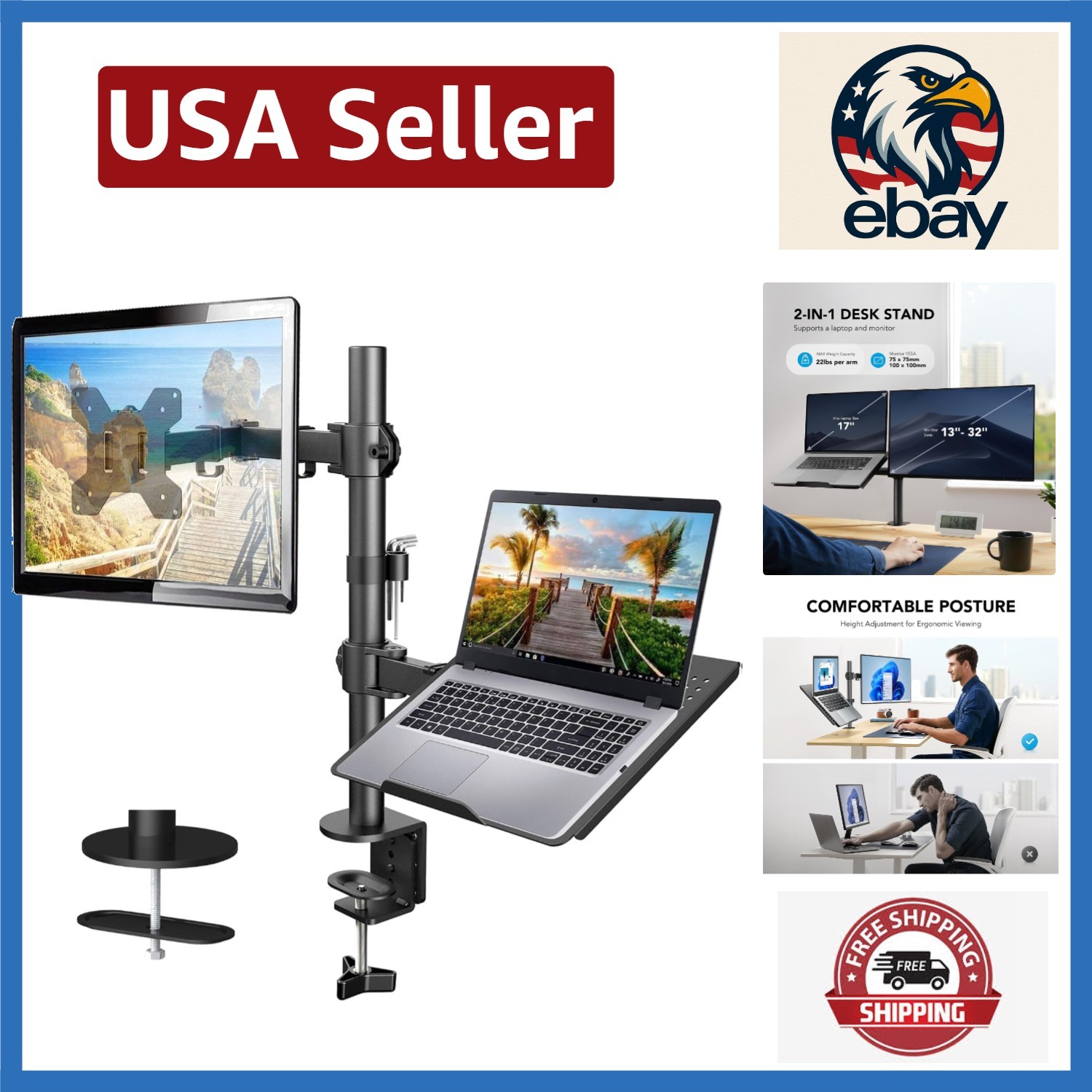 Multi-Functional Adjustable Monitor Stand & Laptop Mount - Fits 13-32'' Displays