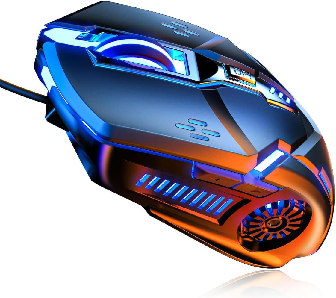 Silent Click Wired Gaming Mouse 6 Button 3200 DPI RGB PC Laptop Mac Black