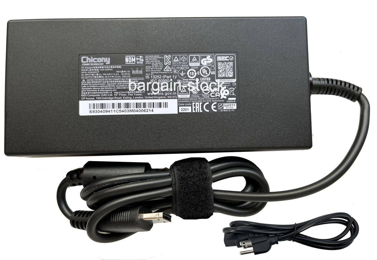 Chicony 20V 240W AC Adapter Charger For MSI Stealth A16 AI+ A3HVGG-002US Copilot