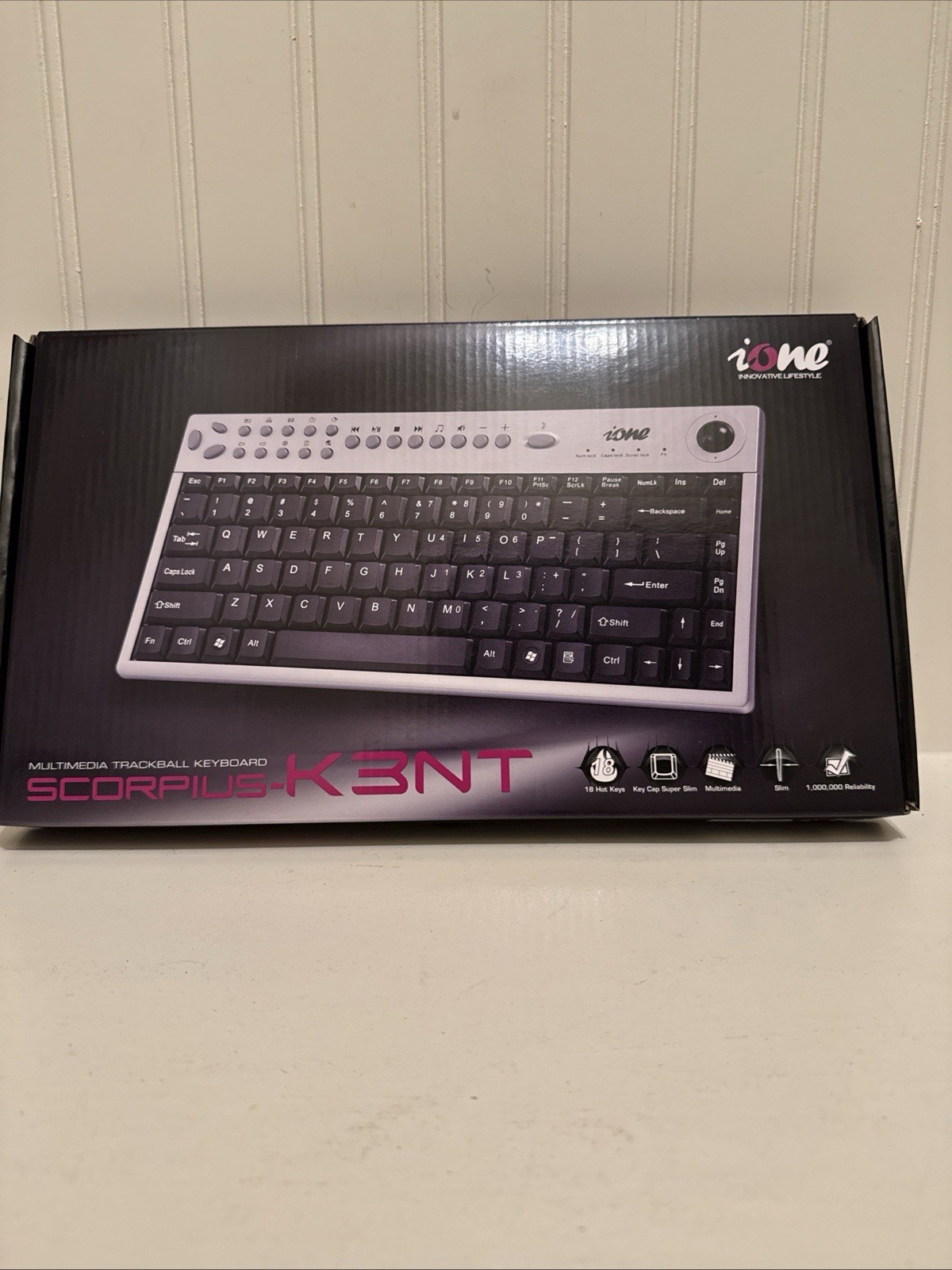 iONE SCORPIUS-K3NT Multimedia Trackball Keyboard Wired (USB Interface)