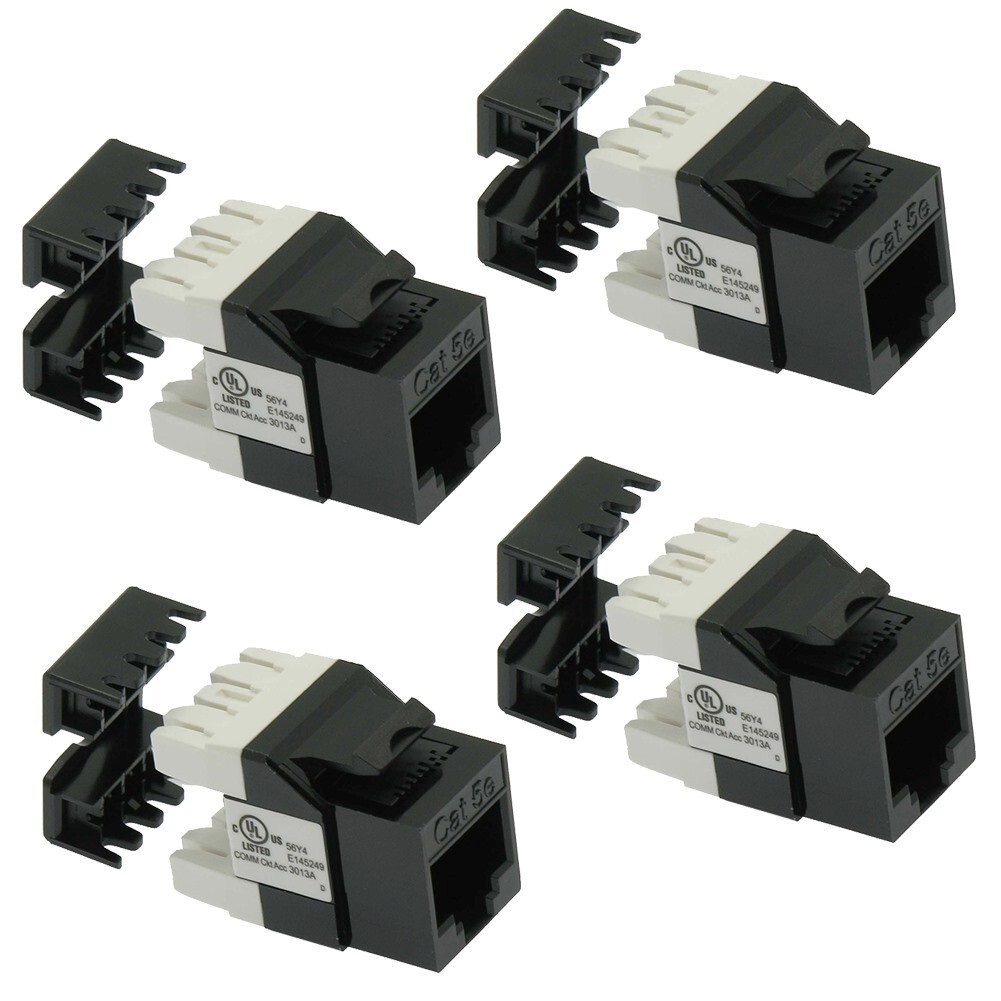 4x Cat5e RJ45 Network LAN Ethernet Keystone Jack 180 Degree 110 Punch Down Black