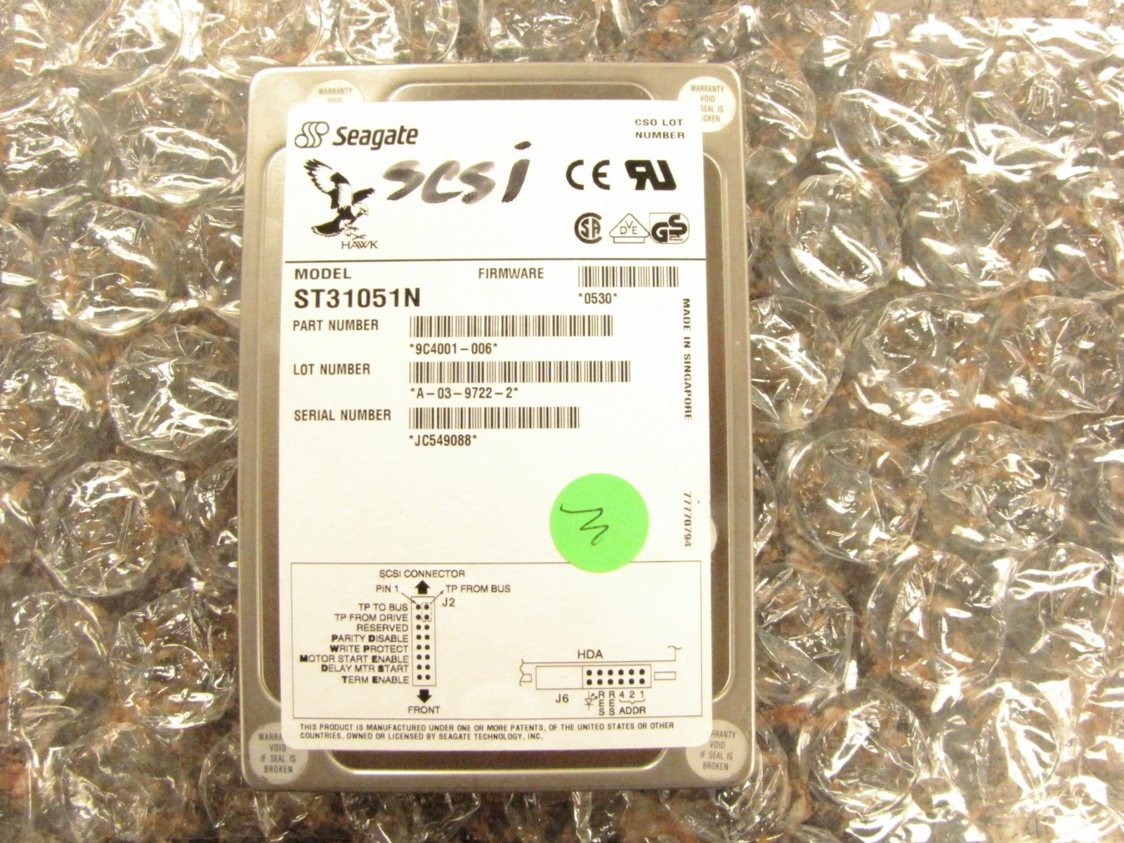 Seagate 9C4001-006 Hawk 2XL 3.5" HDD ST31051N Hard Drive -TESTED & WORKS -NK35