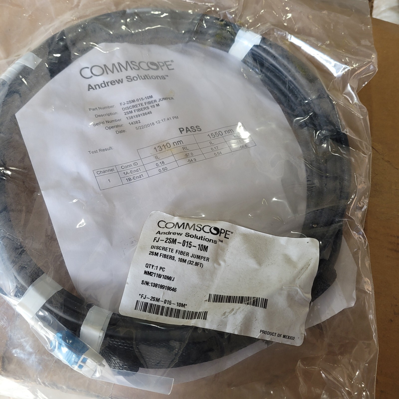 Commscope FJ-2SM-015-10M Discrete Fiber Jumper 2SM Fibers, 10M