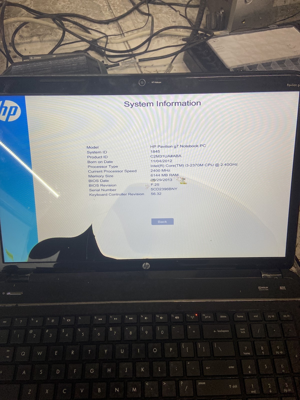 HP Pavilion G7-2240US Notebook Intel Core i3-2370m 6 GB NO HDD