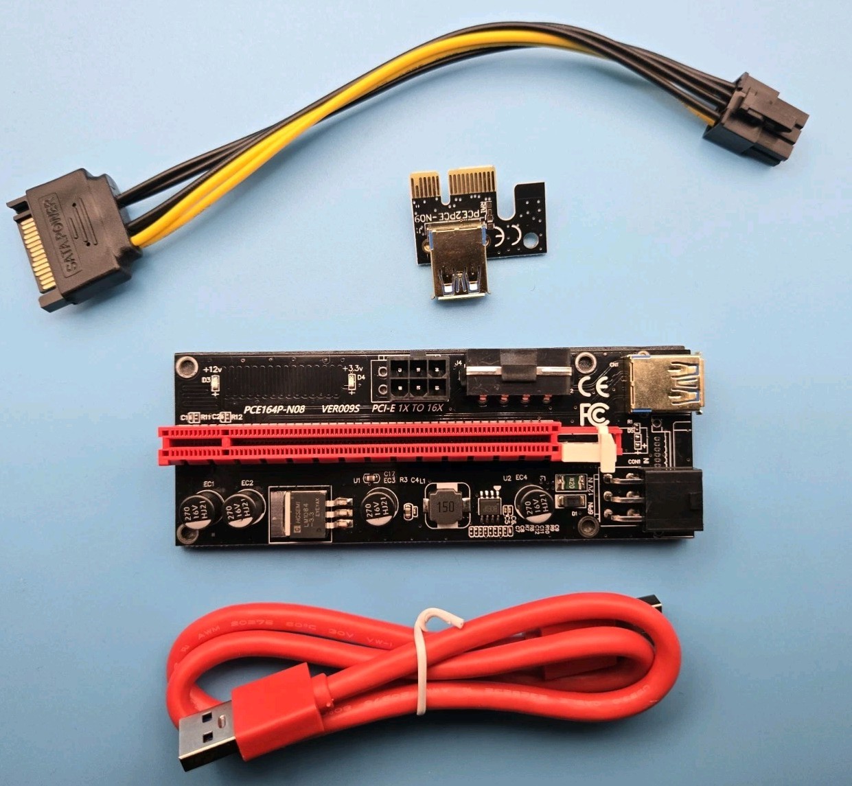 (6 Pack) VER009S PCI-E Riser Card PCIe 1x to 16x USB 3.0 Data Cable GPU Mining