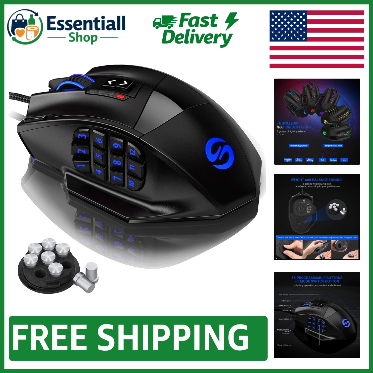 Venus Professional RGB Wired MMO Mouse - 19 Programmable Buttons & 16400 DPI