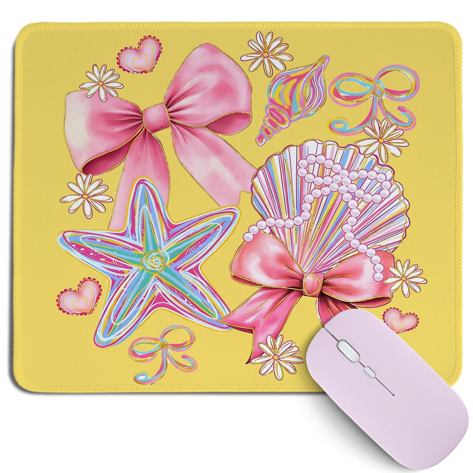 Cz tulip Lemon Yellow Seashell Mouse Pad,Colorful Summer Ocean Desk Mat,Pink ...