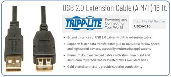 Tripp Lite 16 Ft. USB A/A 2.0 Hi-Speed Extension Cable A M/F - (U024-016)