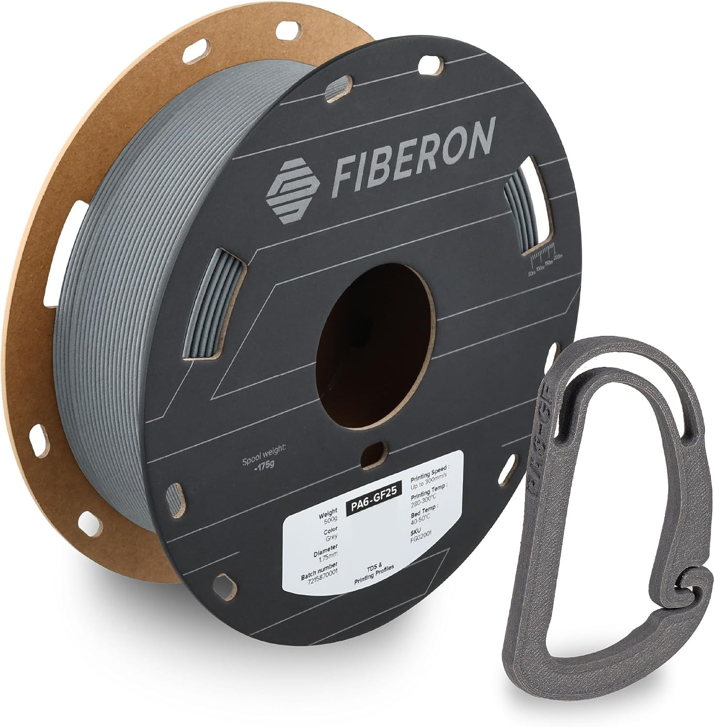 Fiberon PA6-GF Glass Fiber Nylon Filament 1.75mm Grey 0.5kg, Fiberon PA6-GF Nylo