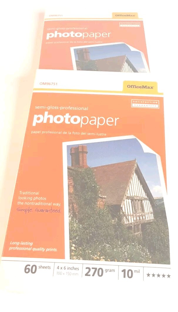 Office Max Professional 2 packs Semi-Gloss Photo Paper 4 x 6 in 60 Sheets New