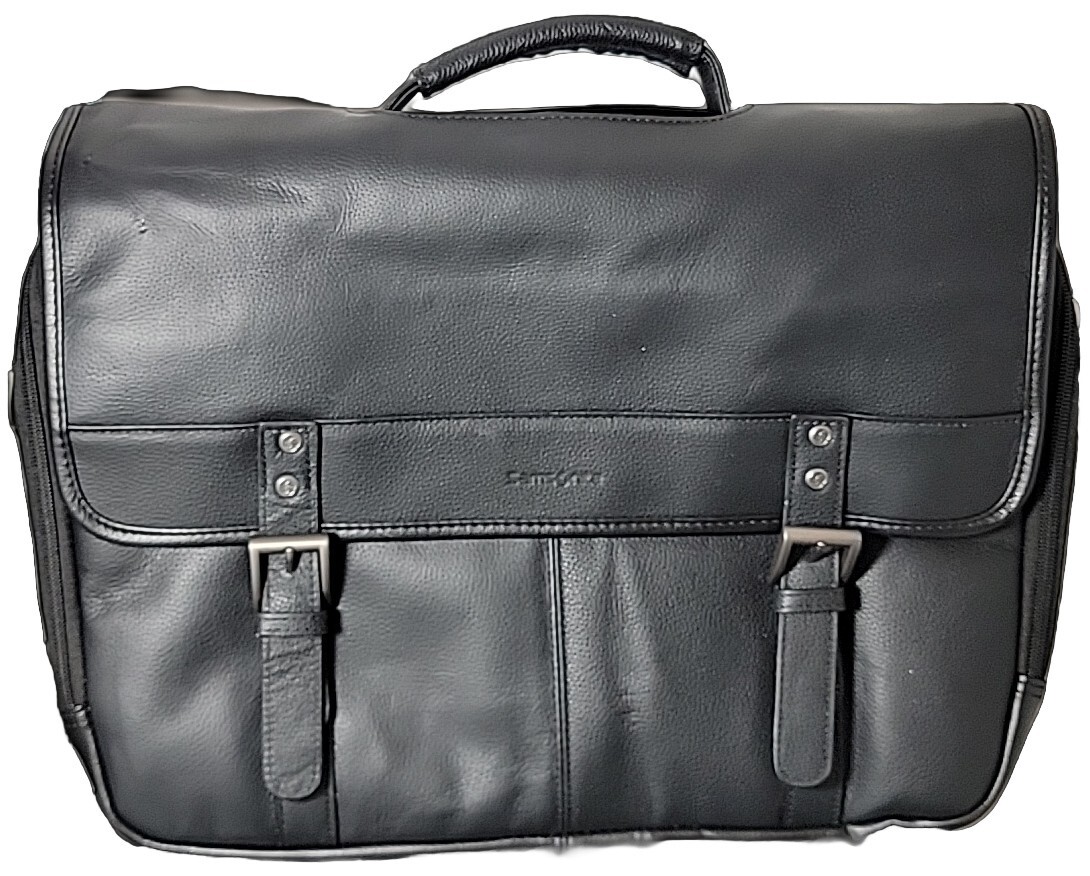 Samsonite Classic Leather Pocket Briefcase, Black (126040-1041) 16" x 12" x 4"