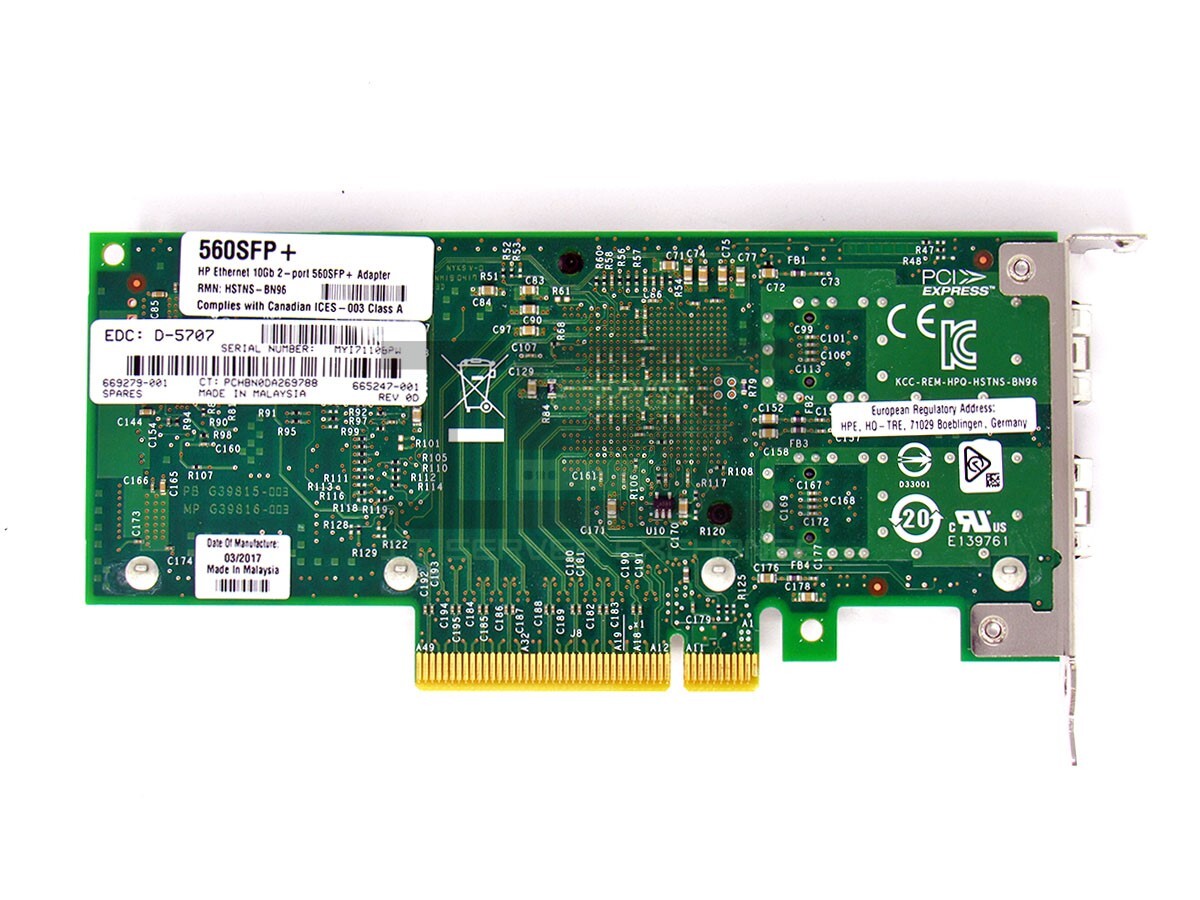 HP 560SFP+ 10GB DUAL PORT SFP+ Ethernet Adapter 669279-001 665249-B21 665247-001