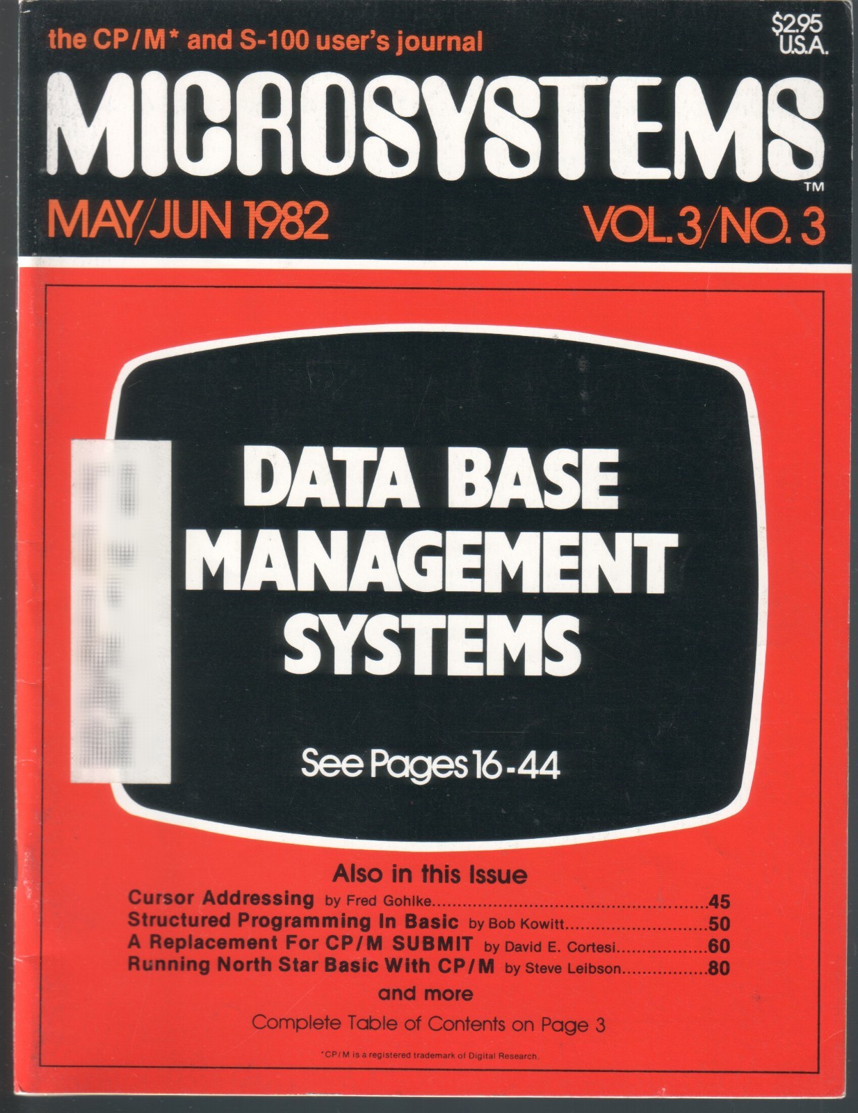 Microsystems CP/M and S-100 Users Journal Magazine Vol 3 No 3 May June 1982