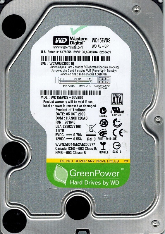 Western Digital WD15EVDS-63V9B0 1.5TB DCM: HANCHT2CAB