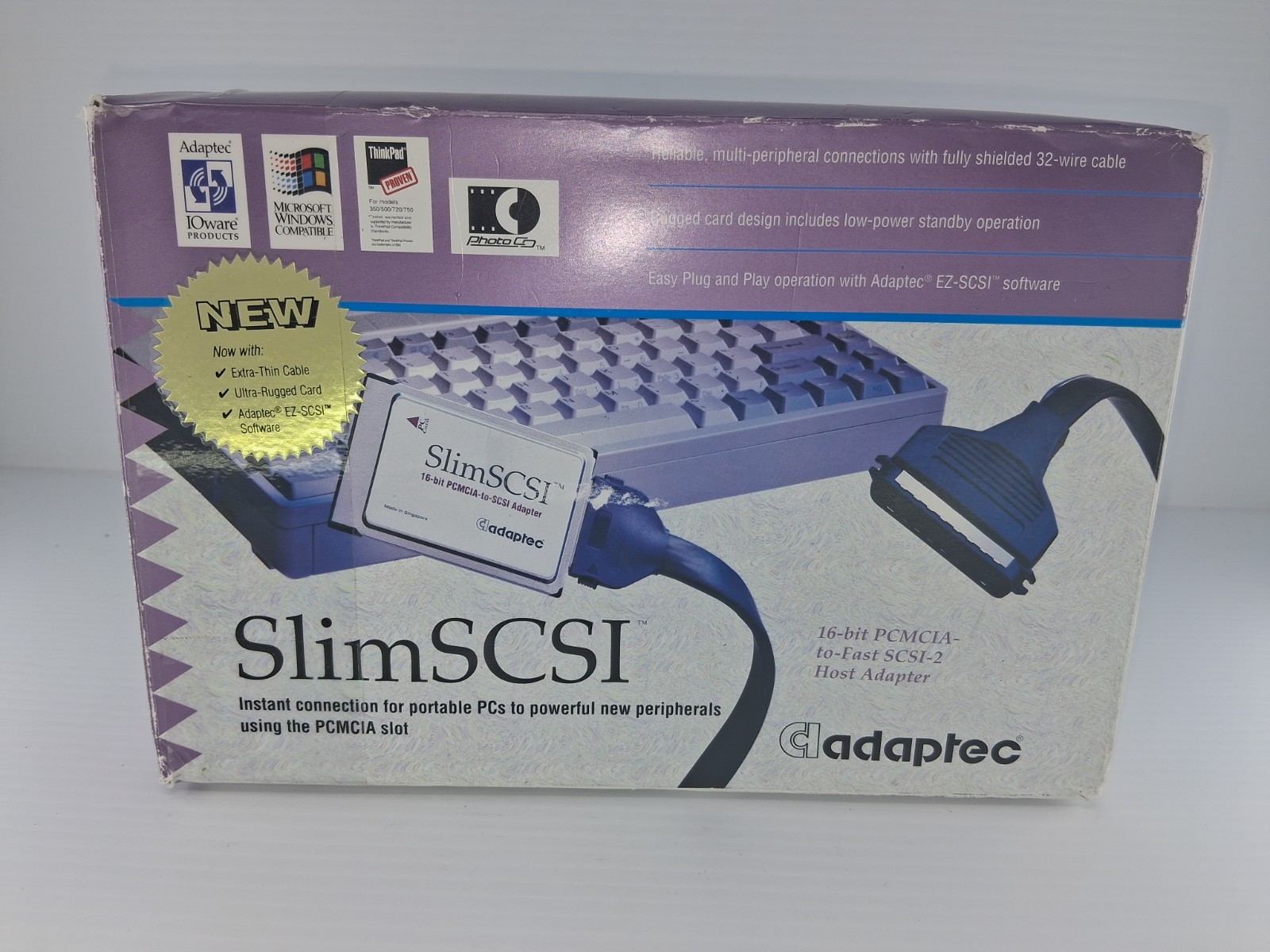 Vintage Adaptec SlimSCSI APA-1460 PCMCIA Fast SCSI-2 Adapter Kit In Box