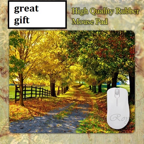 Landscape scenery Fall Gravel road  Anti slip COMPUTER MOUSE PAD 9 X 7inch 