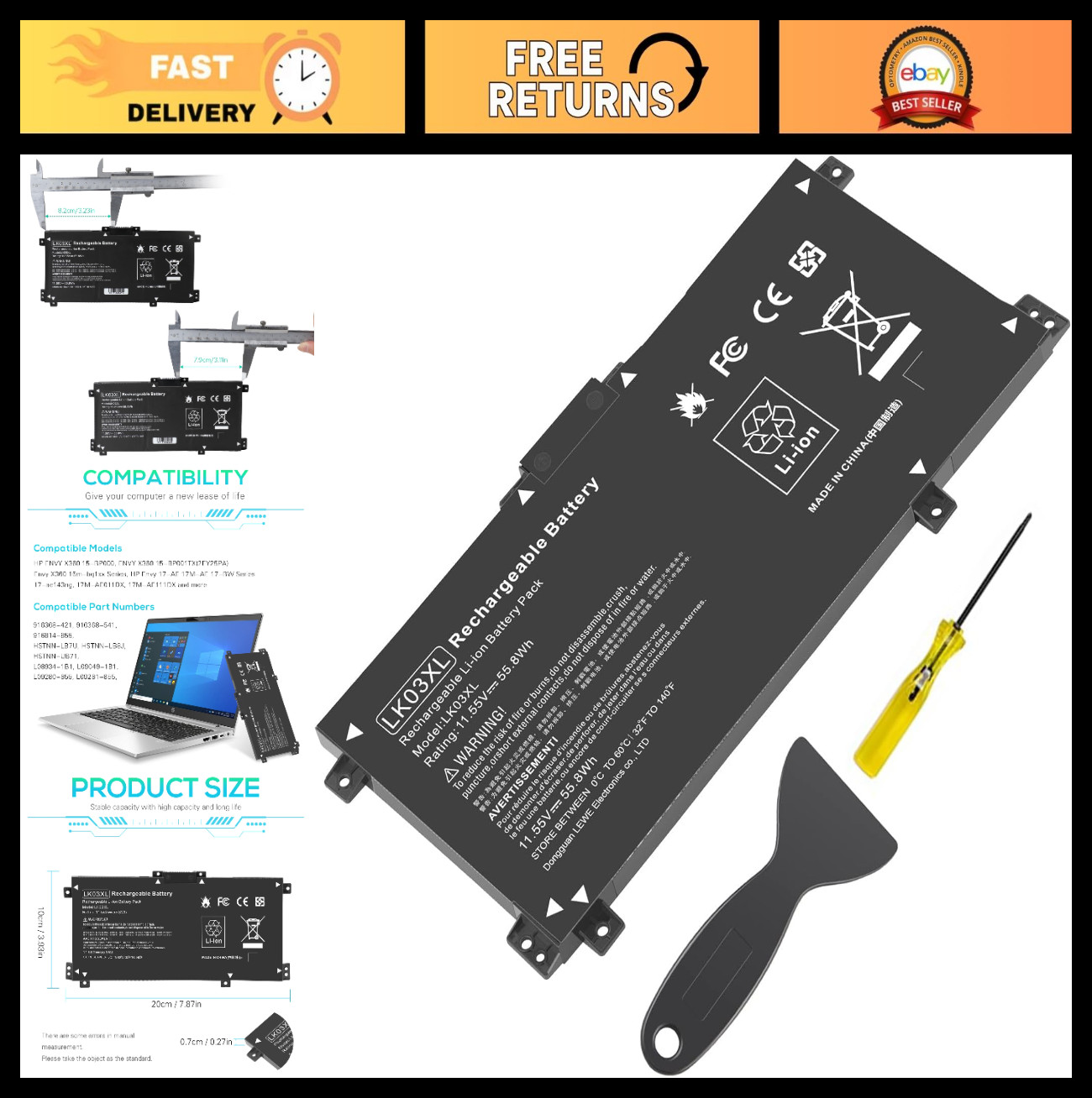 High-Capacity Replacement Battery for HP Envy x360 15/17 Series Laptops - 4 Cell