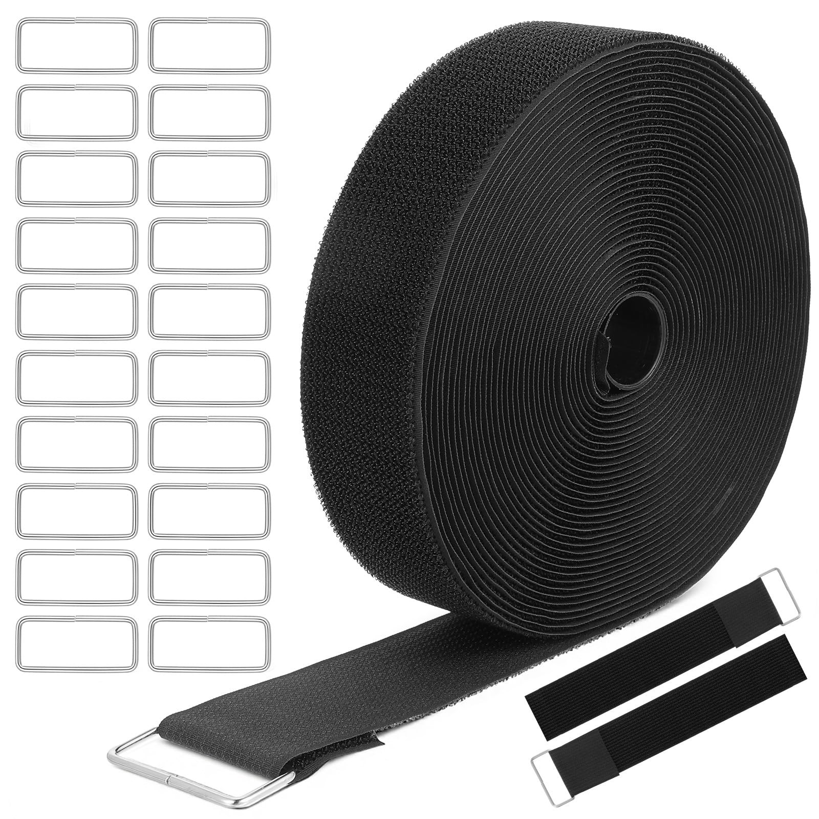 2" x40 ft Reusable Cinch Strap with 20 Metal Buckles, Hook and Loop Securing ...