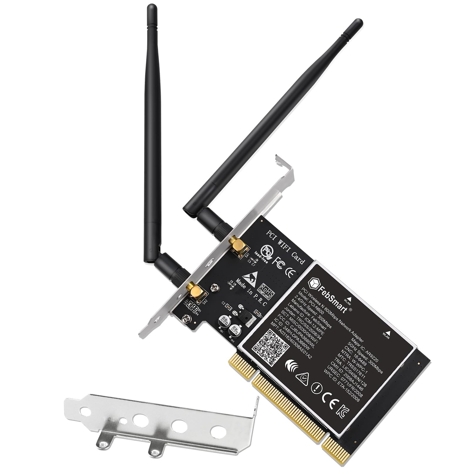 Wireless N Dual Band 600Mbps (2.4GHz 300Mbps or 5GHz 300Mbps) PCI WiFi Adapte...