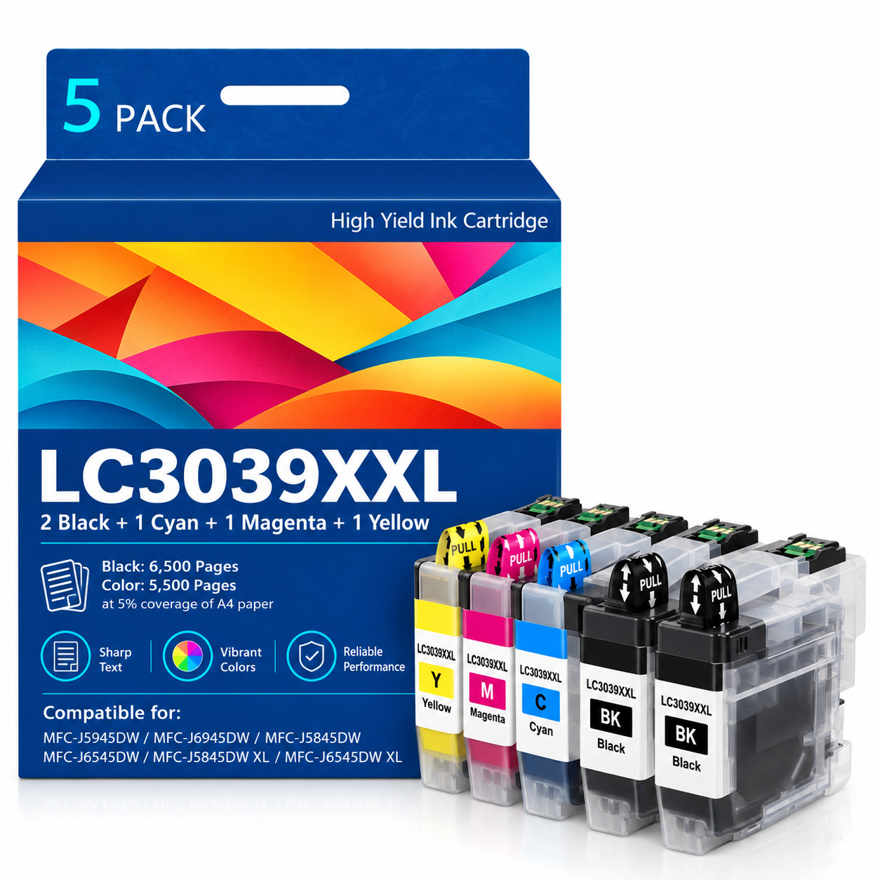 LC3039XXL Ink Cartridges 5 Pack High-Yield Compatible for MFC-J5845DW J6545DW