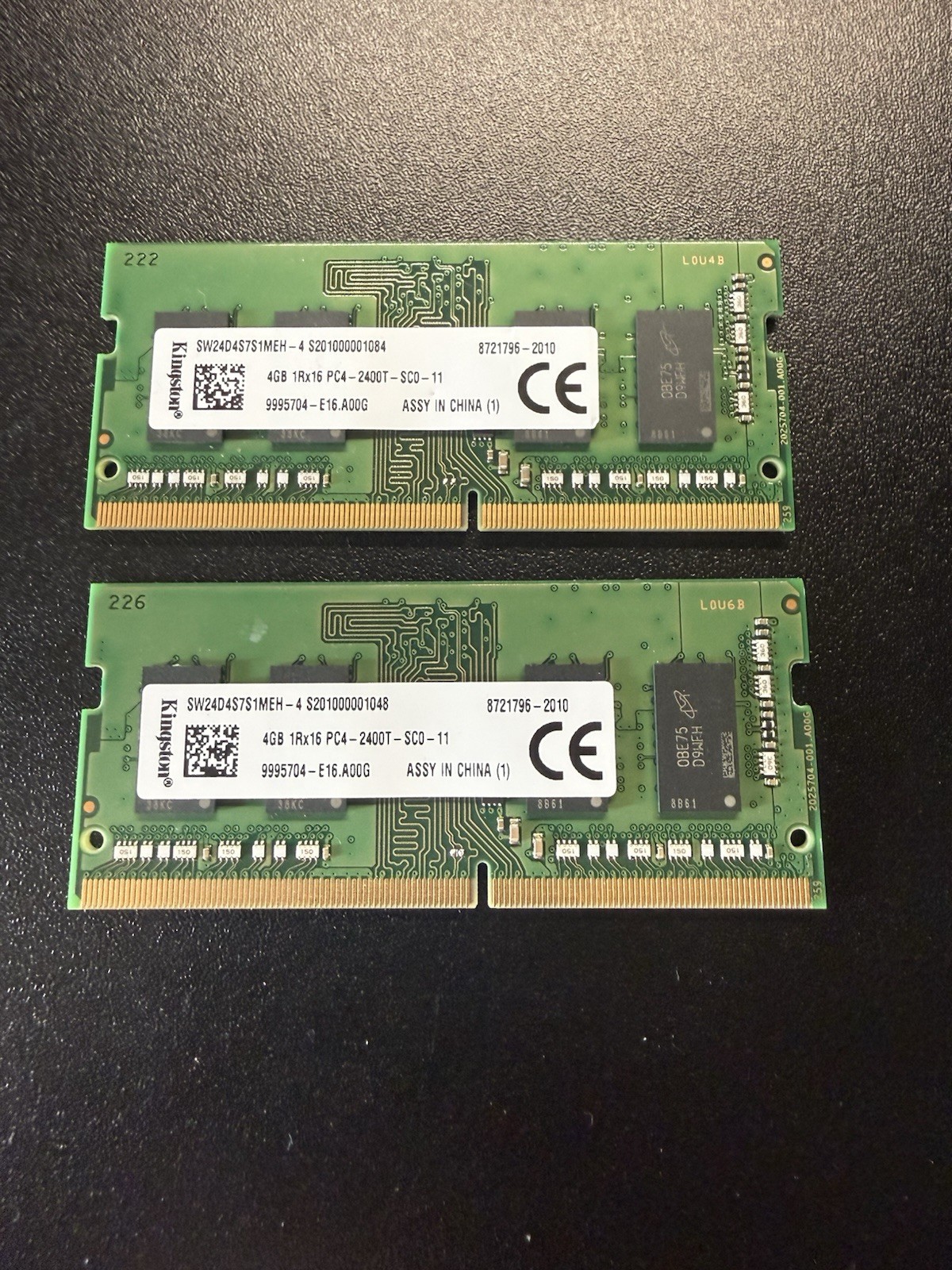 Pair Of Kingston 4GB 1Rx16 PC4-2400T. 8GB Total.