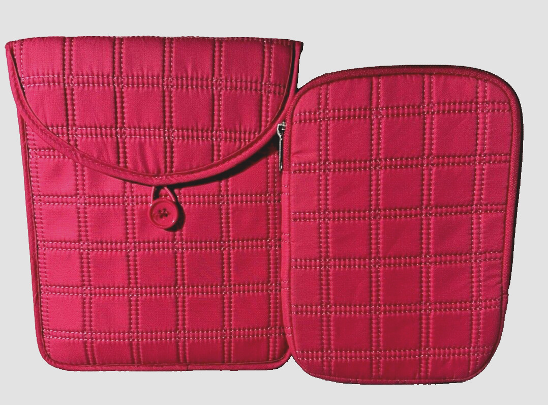 Studio C ~ E-Reader & Tablet Sleeve~Quilted~Pink~Zipper-Hook Button Closure